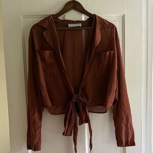 Brown Tie-Front Blouse